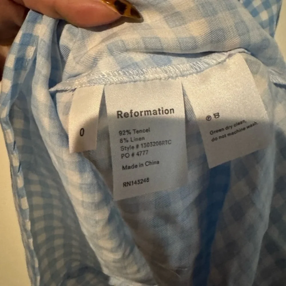 Reformation Preston Gingham Dress Baby Blue Spaghetti Strap Mini Size 0‎